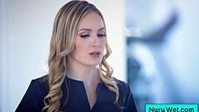 blonde sexy teen prepares her client for a wet nuru massage. lauren phillips and david lee get into the slippery action.