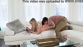 Step Sis Moans in Threesome Fuck with Step Bro