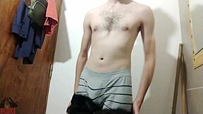 Felt Cute Might Delete Later Amateur Skinny Young Guy Masturbates Big Cock in Bathroom Solo!