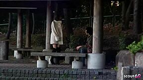 skinny japanese teen performs oral on stranger in car at casting