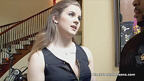 In a steamy teen reality scene, the agent bent over eagerly for her client's massive black cock.