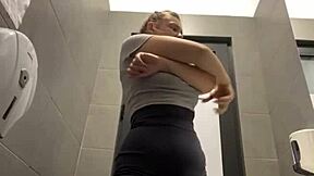 Unbelievable squirting in public from curvy amateur bbw fingering her shaved pussy to orgasm