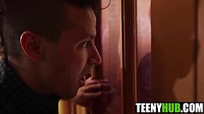 Belly dancer Aubry Babcock experiences her first time with Jay Romero in petite ass blowjob scene. She dances then takes hardcore pov cock action.