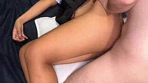 petite 18yo thai student in school uniform gets fucked missionary by european foreigner. he covers her cute face with huge interracial facial cumshot.