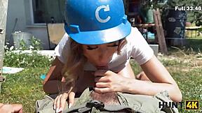 Sexy Fanta Sie Fucks with Old Hunter for Her Annual Salary in Public Outdoor Cheating Encounter