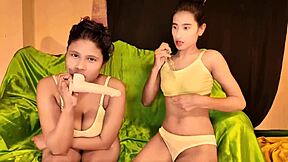 Desi hot friends engage in threesome with petite teen getting rough anal assfucking and blowjob in missionary.