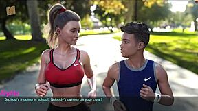 A wife and stepmother enjoy a casual jog together in the neighborhood