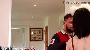 Collared british 18 year old bent over and fucked hard in kitchen quickie