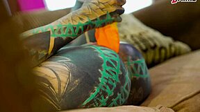 Hey sexy tattoo girl, show off that petite ass in fishnets and high heels with xl dildo anal play