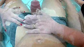 Me and my friend seduce this curvy mature with a monster cock for a hot ffm threesome by the pool