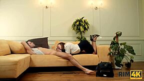 Rim4k brunette mistress in heels and stockings licks ass in workspace!