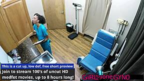 i got examined by nurse aria nicole in latex gloves, her petite shaved pussy spreading while tickling my feet backstage