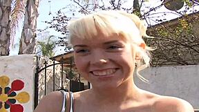 Blonde teen pornstar bends over for deepthroat on huge cock in wet pussy action