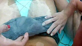 Me and my friend seduce this curvy mature with a monster cock for a hot ffm threesome by the pool