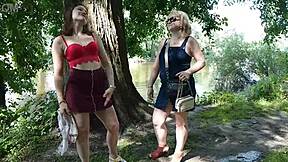 two girls stopped by the road and sat down to pee golden rain milf and lady