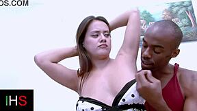 Girl next door in sandals meets up with a black guy