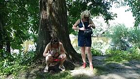 two girls stopped by the road and sat down to pee golden rain milf and lady