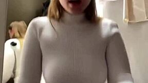 Hey public fucking in the fitting room turns into hardcore orgasm with cumshot on big tits for teen 18+ in changing room