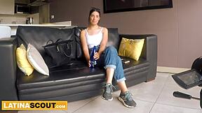 Oh man, that hot Latina model totally sucked on this big white cock during her audition right after a super seductive massage