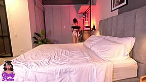 Watch this maid give extra services for top ratings! She takes cum on her tits from that big cock!