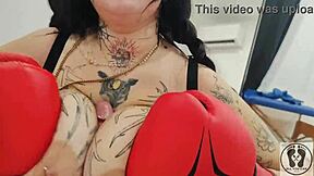 Deedee Love works out in fishnets and gloves, then drops to her knees for blowjob on big cock.