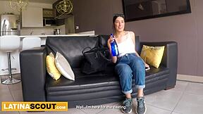 Oh man, that hot Latina model totally sucked on this big white cock during her audition right after a super seductive massage