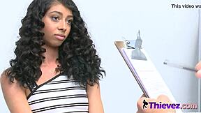 petite 18+ black teen performs deep throat on officer in office after shoplifting incident.