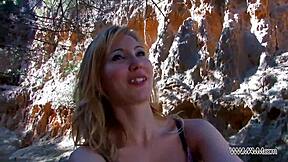 Why does this naive skinny blonde teen think big cock outdoor pounding is just a glamour shoot?