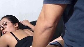 Quickie with wife's cute cousin bent over in doggystyle creampie! She's naughtiest family squirter