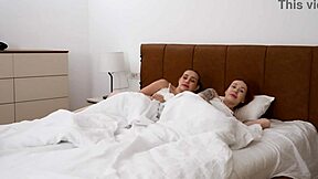 i shared a hotel bed with my step mom and step sister, leading to a wild ffm fuck session.