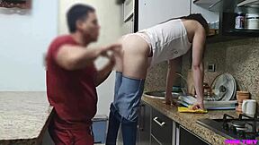 i grab her big ass while she cleans the kitchen for rough anal
