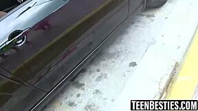 Developing asian babes get naughty in the street bent over for big cock doggystyle sex and facial