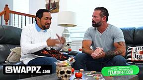 Swappz halloween event starts with costume reveals. It turns into a wild group orgy with stepdaughters swapping partners.