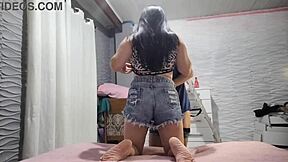 Neighbor fixing lamp catches hard cock staring at my big ass in tight jeans! What a dirty Brazilian housewife moment.