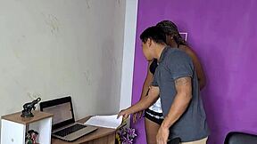 Curvy latina wife with big ass and big tits sucks her boss's cock in homemade dorm scene