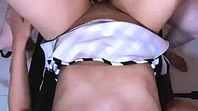 Shy Petite Latina College Student In Uniform Shows Impressive Skills To Impress Her Math Teacher At Home.