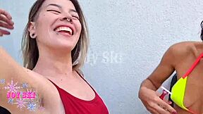 My step sister shaved my armpits outdoors and it turned me on so much with her cute brazilian body!