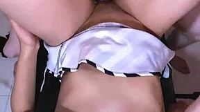 Shy Petite Latina College Student In Uniform Shows Impressive Skills To Impress Her Math Teacher At Home.