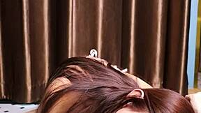 i love sucking this dildo before giving it a footjob as cute asian april maxima.