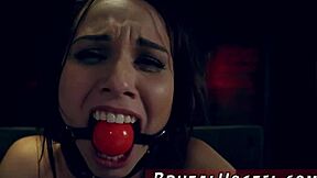 amateur blonde teen strips on webcam showing off her bound body in extreme fetish play. she squirts during rough gangbang action with multiple guys banging her hard