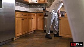 stepdaughter finds stepdad stuck and decides to lend a hand in a tricky spot. she handles it casually