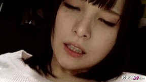 Petite japanese teen 18+ gives first time blowjob pov