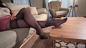 Aunt Alina with big tits caught her nephew jerking off on her photos.