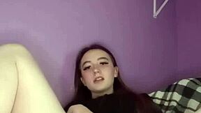 Hey, this young amateur teen 18+ pulls panties aside to rub her puffy pussy gently