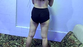 christmas day natural wife booty workout on bed with curvy asian thong