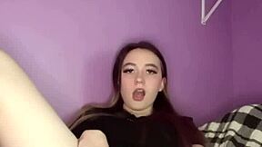 Hey, this young amateur teen 18+ pulls panties aside to rub her puffy pussy gently