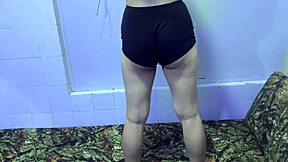 christmas day natural wife booty workout on bed with curvy asian thong