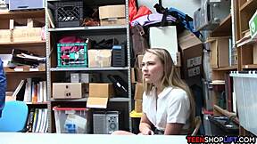 Dumb Blonde Shoplifter Caught and Fucked in Doggystyle by Security