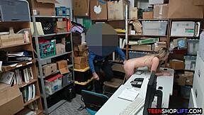 Dumb Blonde Shoplifter Caught and Fucked in Doggystyle by Security