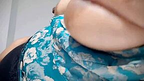 horny latina babe plays with her big natural tits and puffy nipples after party!